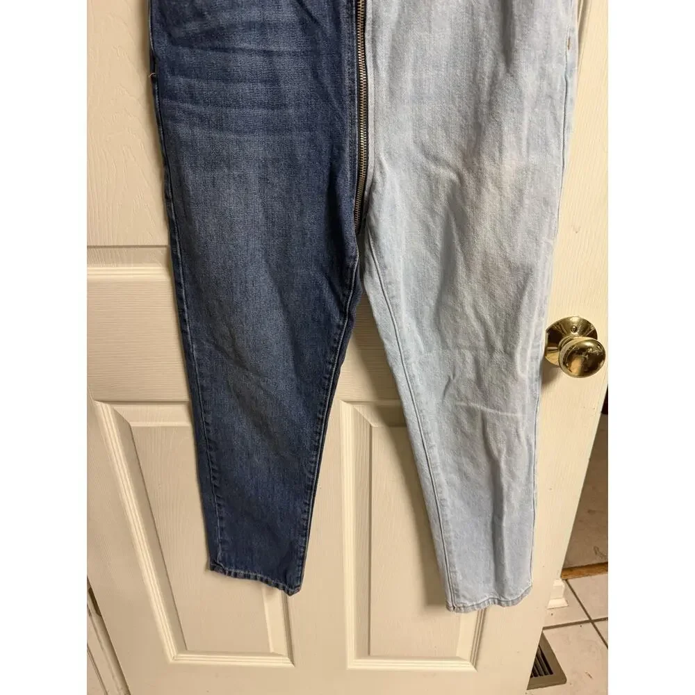 REVICE Denim Yin Yang Two Tone Split Blue Jeans High Rise Straight Leg Size 28